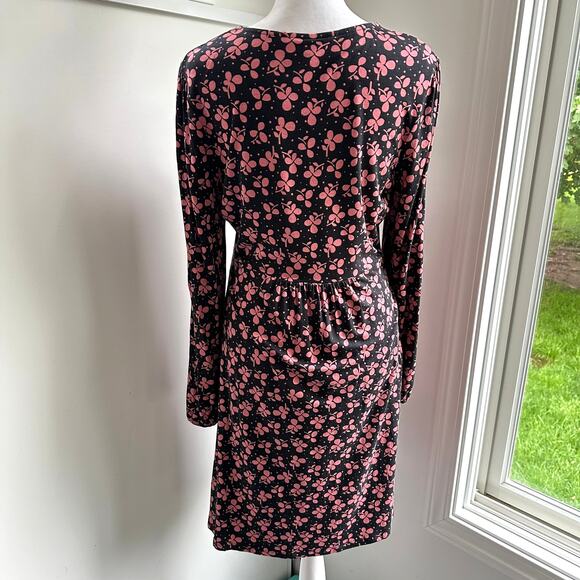 Boden Hattie Clover Print Jersey Sz 8P Black Pink A-Line Long Sleeve Dress - Picture 6 of 8